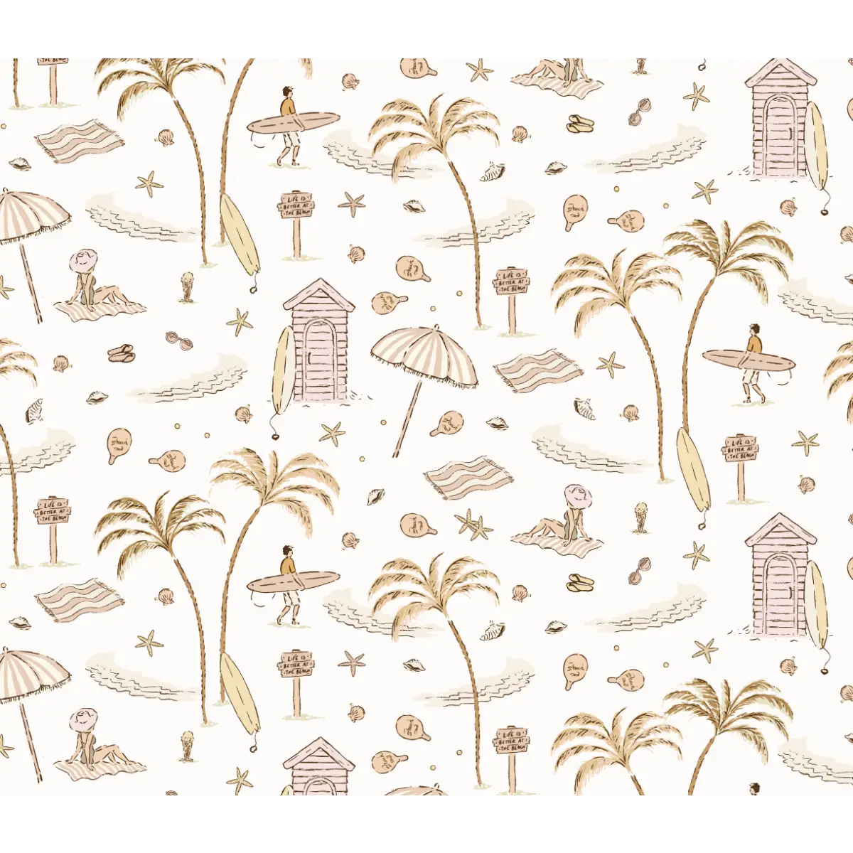 Reef Wallpaper - Beach Island Vacation - Line Drawings by Eva Catherina - Sample 1 foot by 1 foot / Neutral - Loomwell