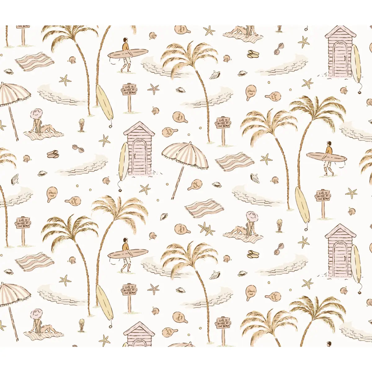 Reef Wallpaper - Beach Island Vacation - Line Drawings by Eva Catherina - Sample 1 foot by 1 foot / Neutral - Loomwell