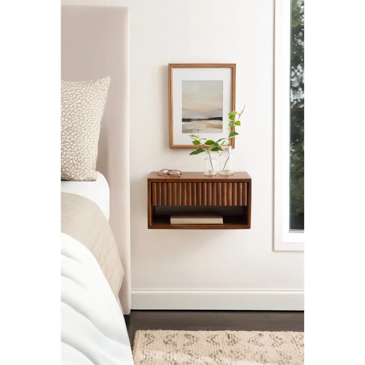 Reid Floating Wood Side Table with Drawer - Wall Mount - kateandlaurel