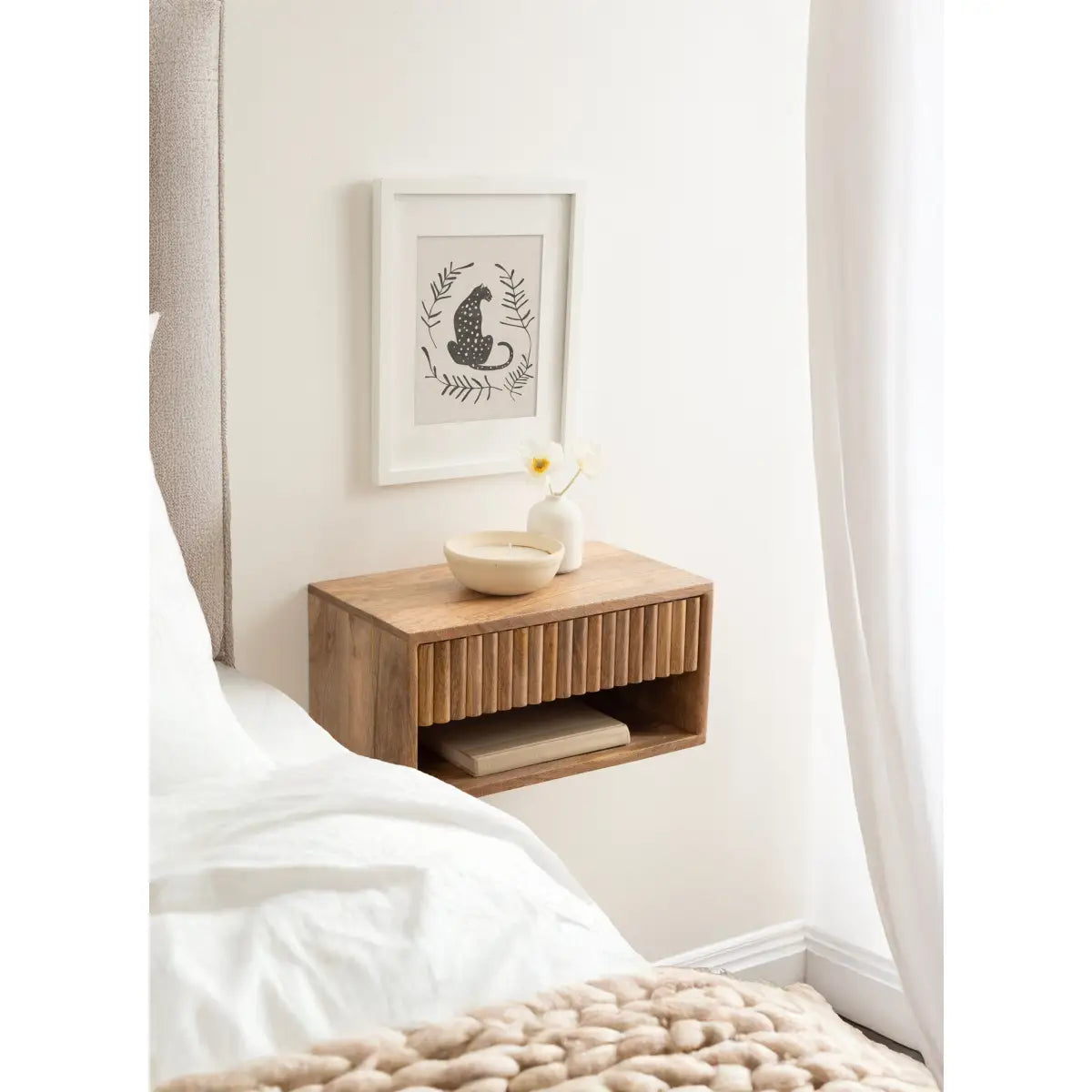 Reid Floating Wood Side Table with Drawer - Wall Mount - kateandlaurel