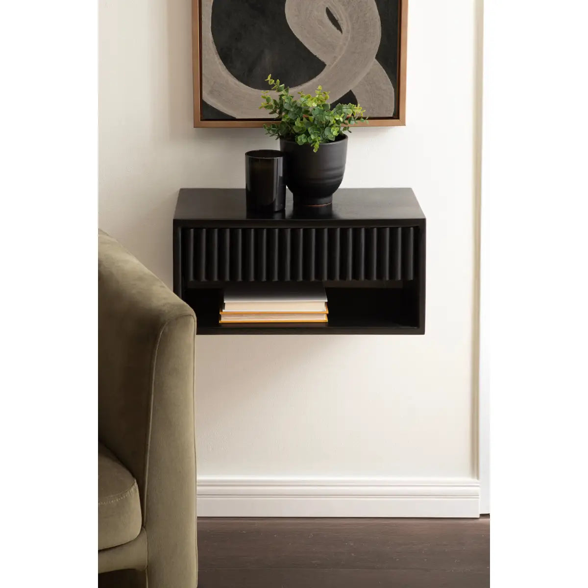 Reid Floating Wood Side Table with Drawer - Wall Mount - kateandlaurel
