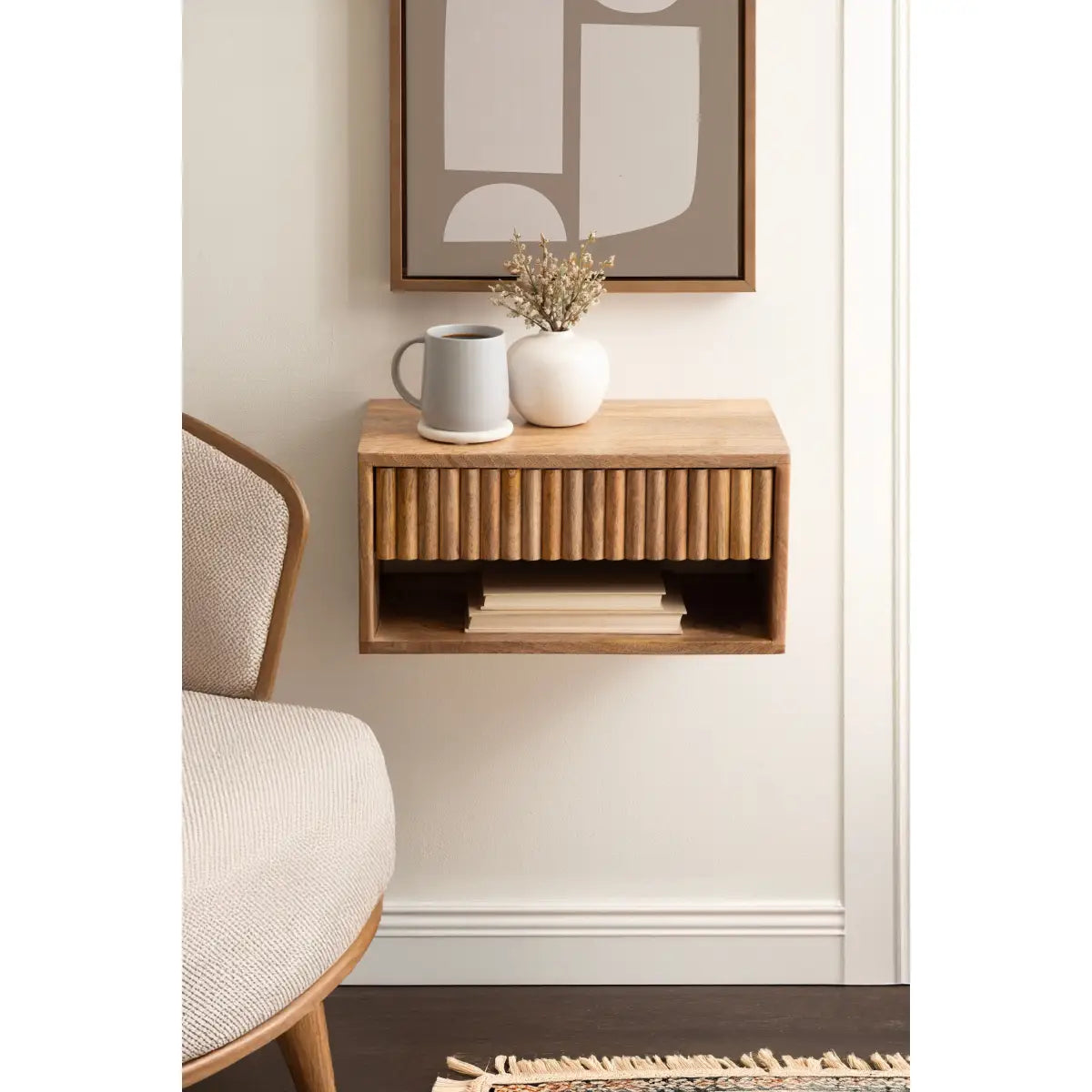 Reid Floating Wood Side Table with Drawer - Wall Mount - kateandlaurel