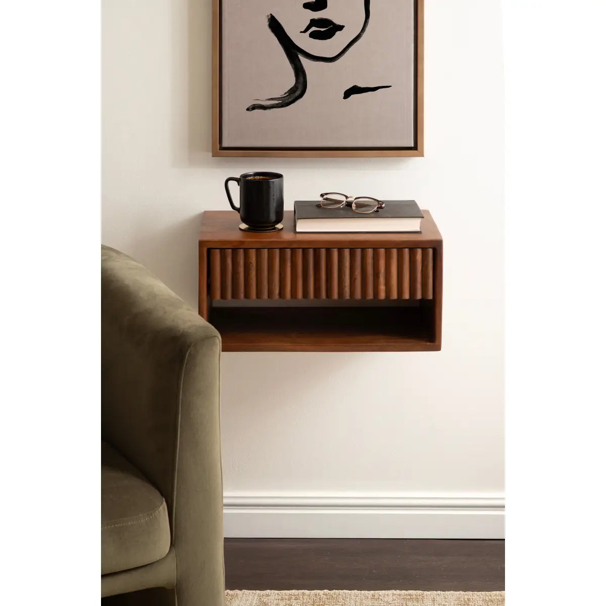 Reid Floating Wood Side Table with Drawer - Wall Mount - kateandlaurel
