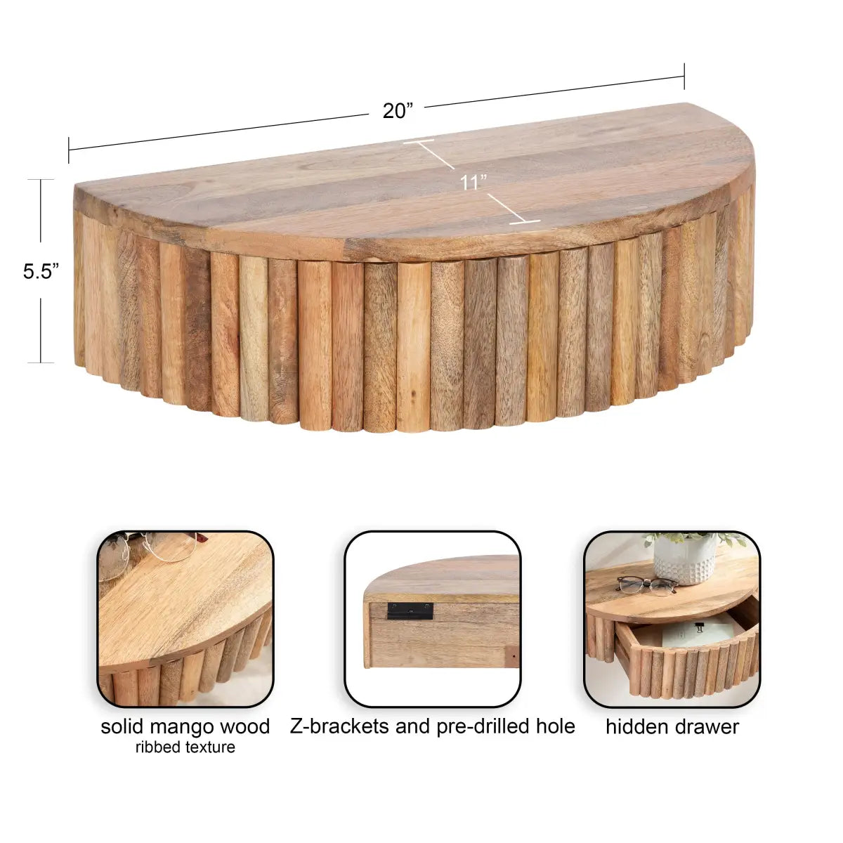 Reid Ribbed Floating Side Table - kateandlaurel