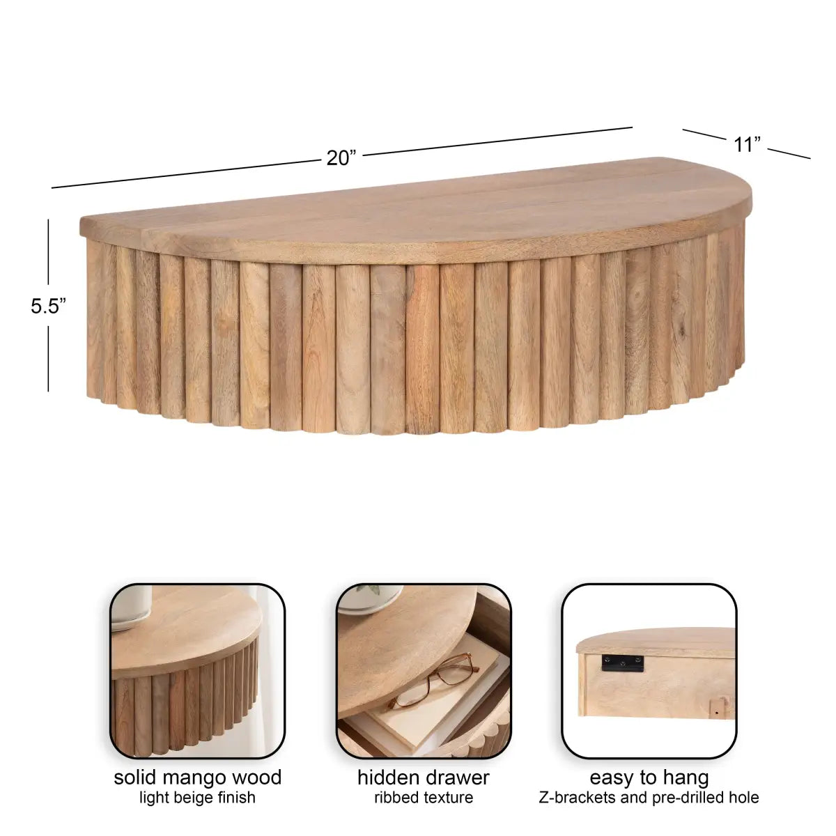 Reid Ribbed Floating Side Table - kateandlaurel