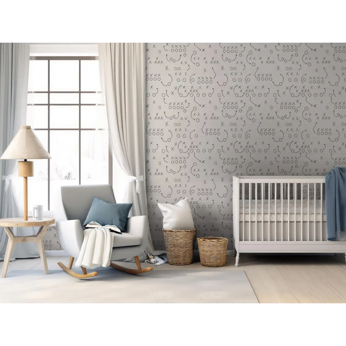 Reid Wallpaper - Football Plays Xs and Os - by Hailey Kiefer Designs - Loomwell Home Goods