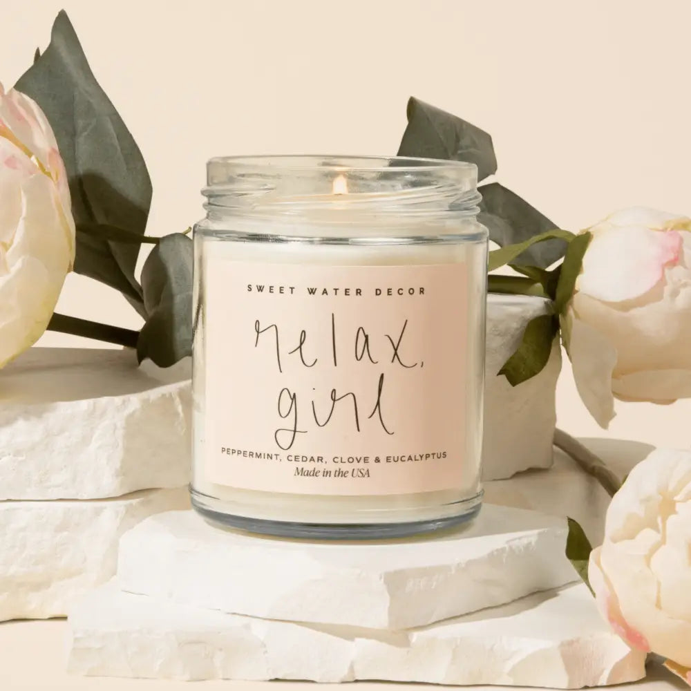 Relax Girl Soy Candle - Clear Jar - 9 oz - Sweet Water Decor