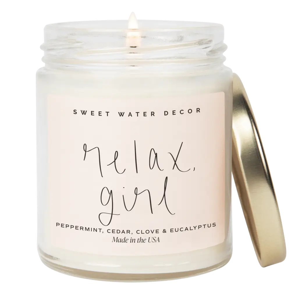 Relax Girl Soy Candle - Clear Jar - 9 oz - Sweet Water Decor