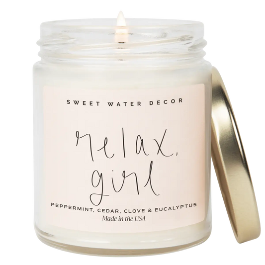 Relax Girl Soy Candle - Clear Jar - 9 oz - Sweet Water Decor