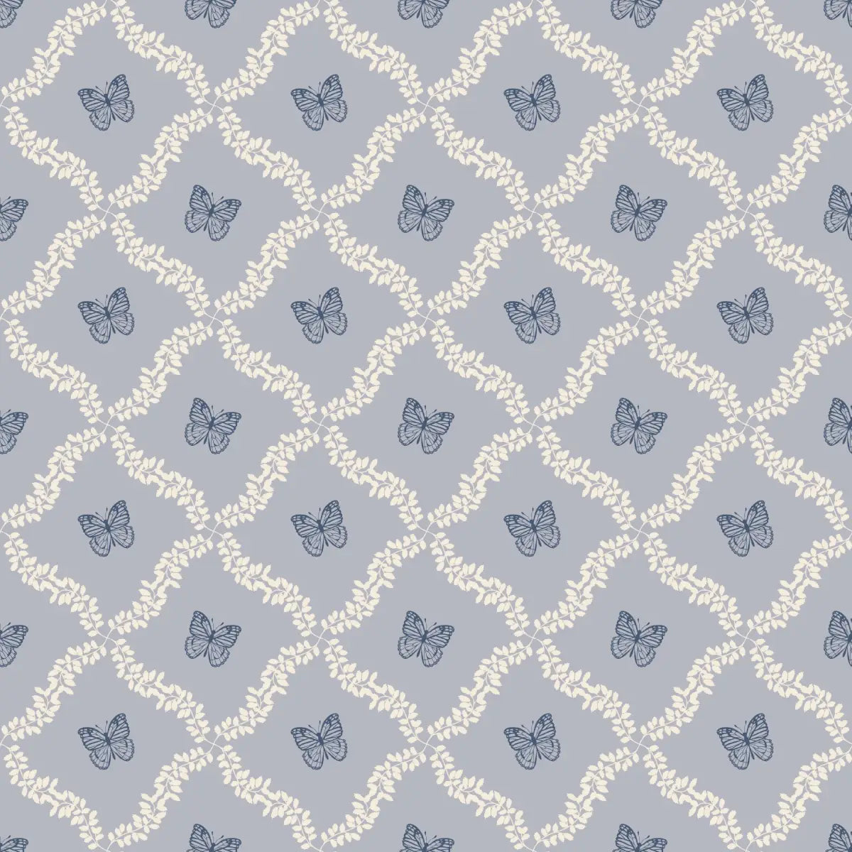 Reverie Wallpaper - Butterflies in Diamonds - by Fede Volpato - 2 feet by 9 feet / Blue / Large - Loomwell Home Goods