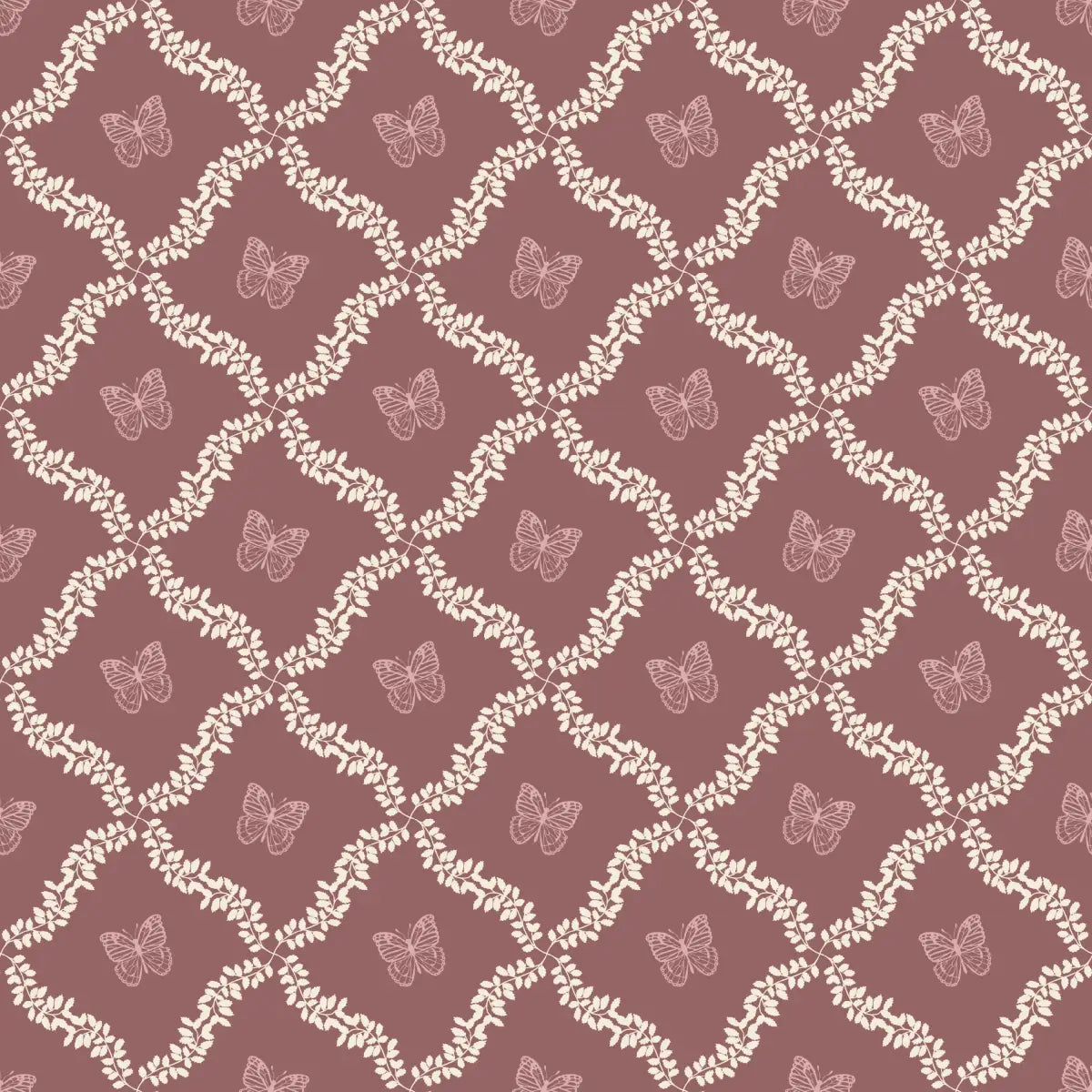 Reverie Wallpaper - Butterflies in Diamonds - by Fede Volpato - 2 feet by 8 feet / Mauve / Large - Loomwell Home Goods