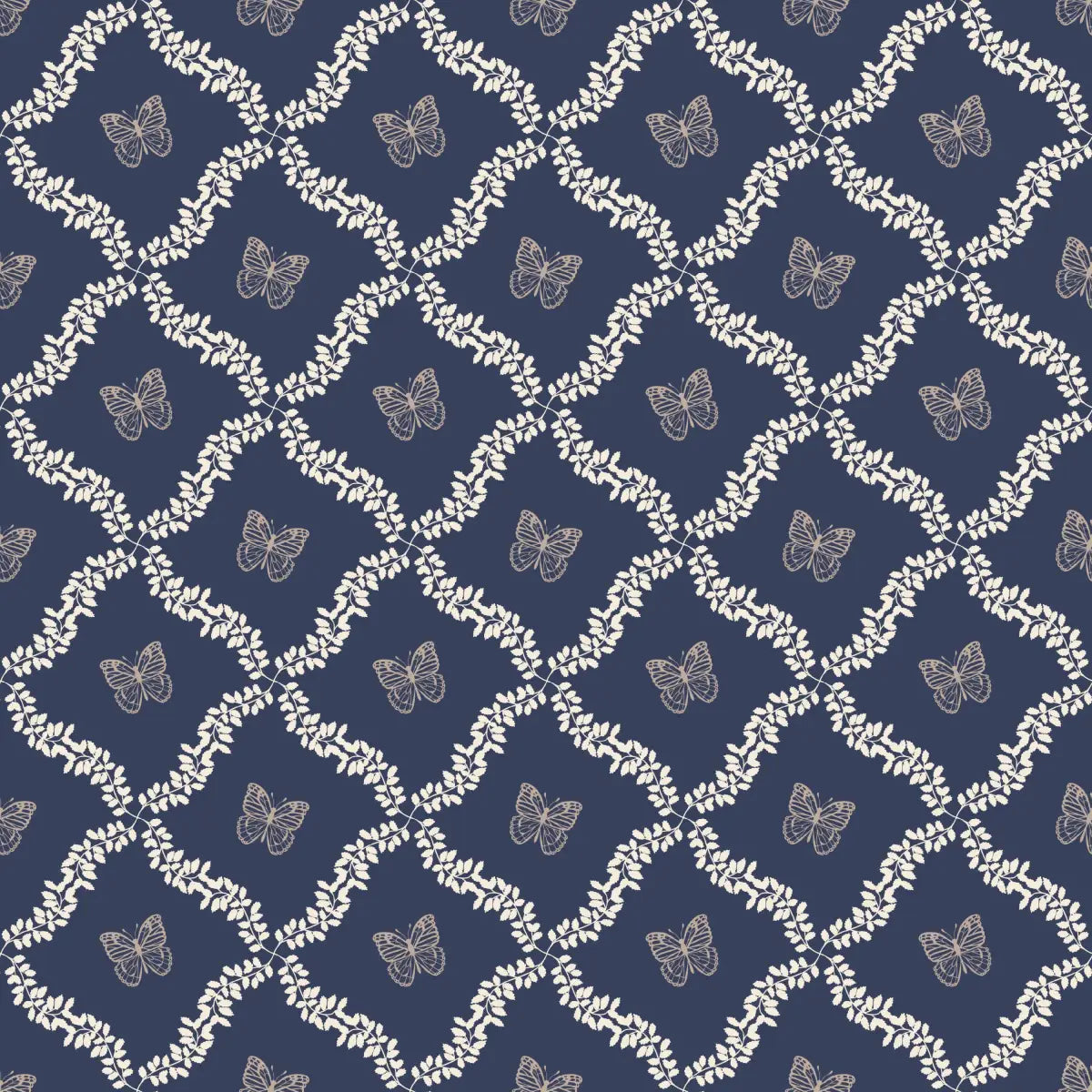 Reverie Wallpaper - Butterflies in Diamonds - by Fede Volpato - 2 feet by 9 feet / Navy / Large - Loomwell Home Goods