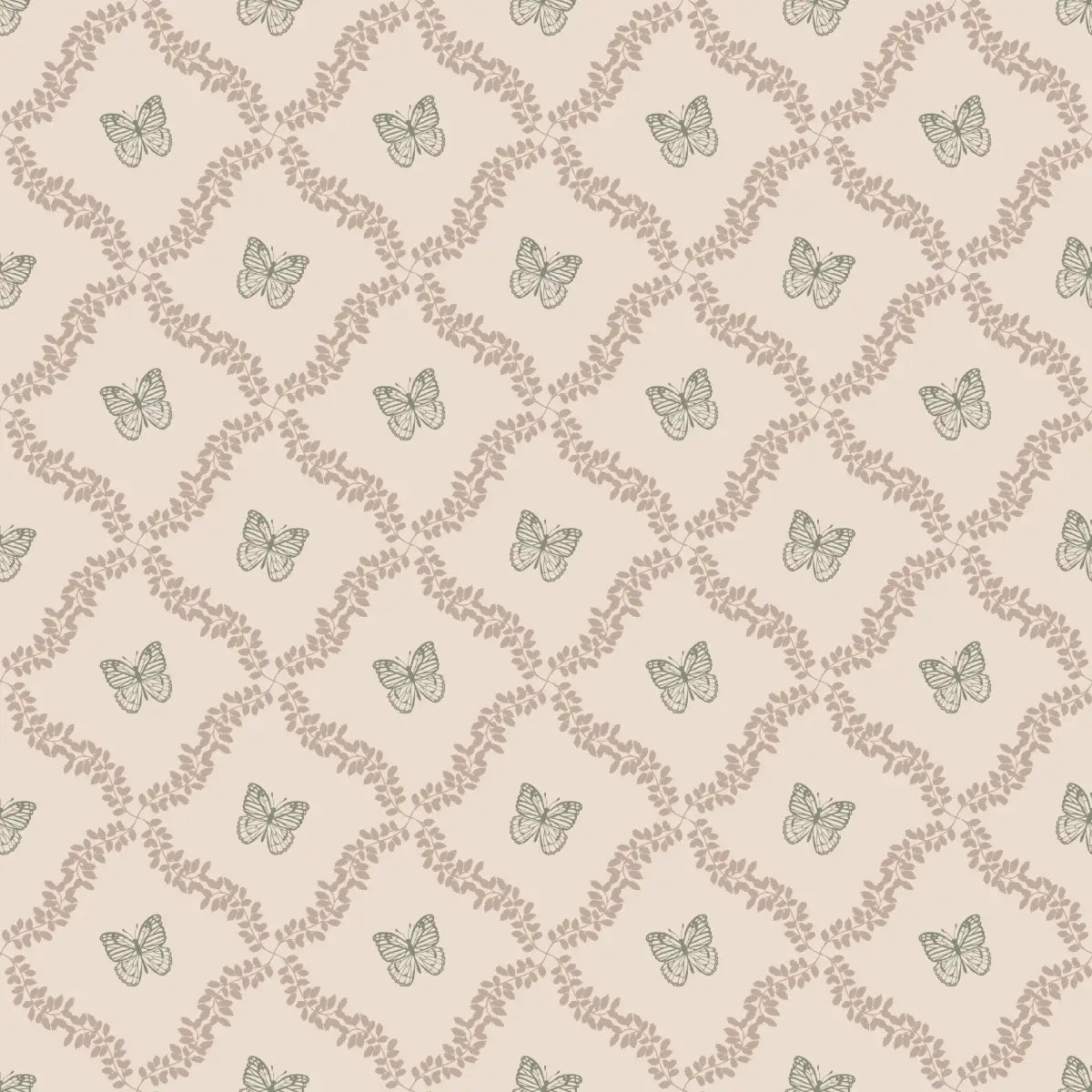 Reverie Wallpaper - Butterflies in Diamonds - by Fede Volpato - 2 feet by 8 feet / Neutral / Large - Loomwell Home Goods