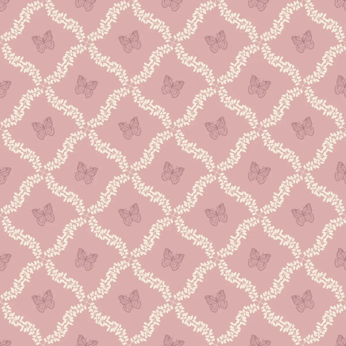 Reverie Wallpaper - Butterflies in Diamonds - by Fede Volpato - 2 feet by 8 feet / Pink / Large - Loomwell Home Goods