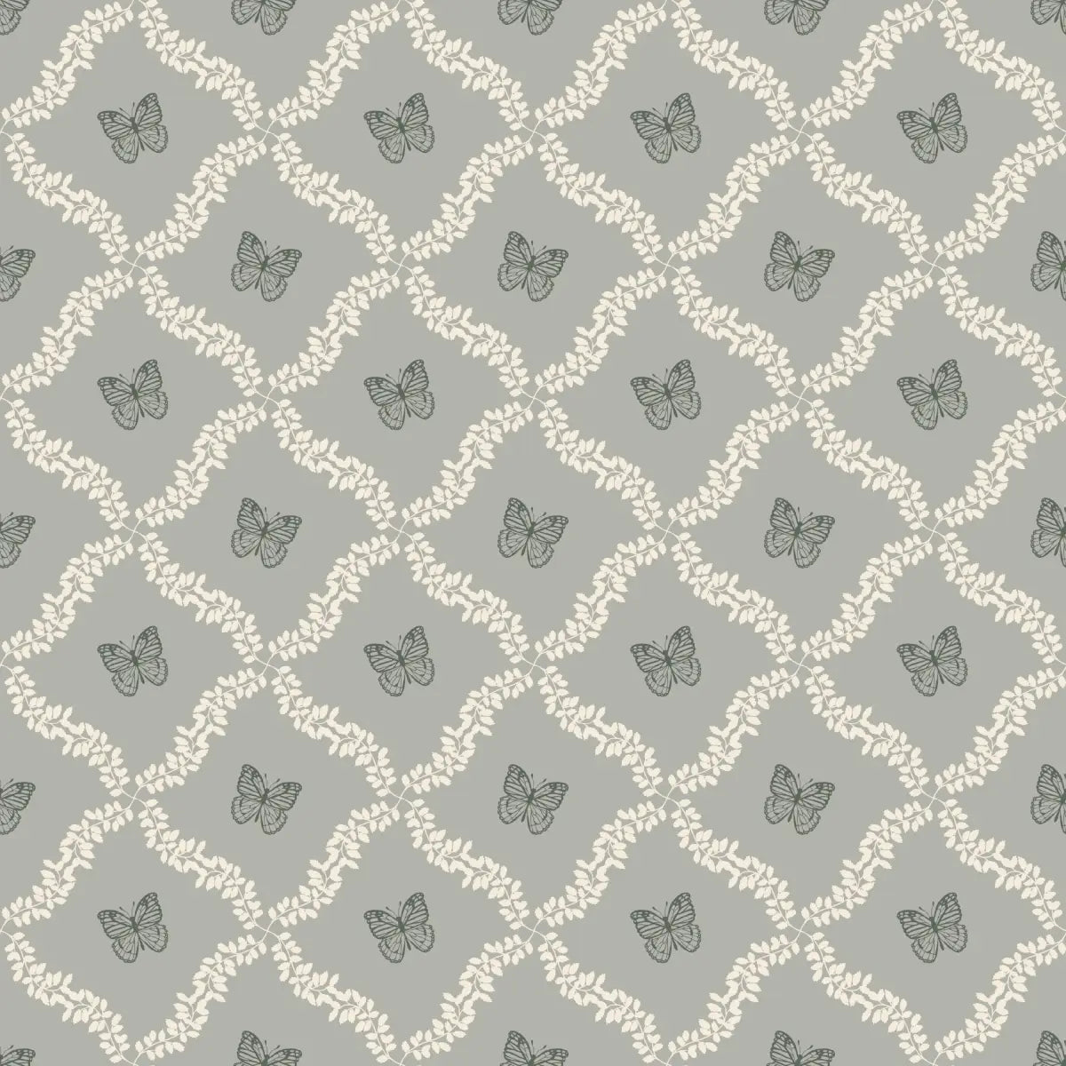 Reverie Wallpaper - Butterflies in Diamonds - by Fede Volpato - 2 feet by 9 feet / Sage / Large - Loomwell Home Goods
