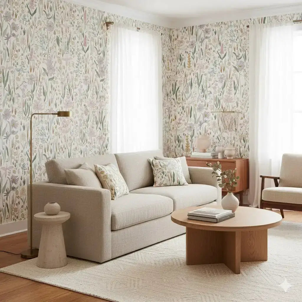 Rey Wallpaper - Pastel Wildflowers - by Antonela Fulir - Loomwell Home Goods