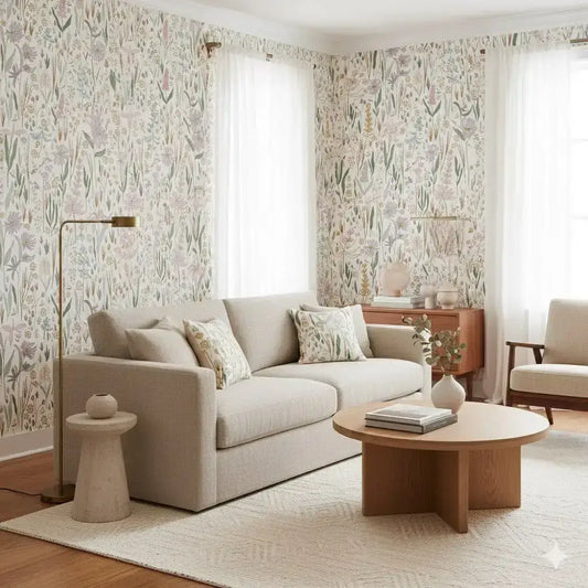 Rey Wallpaper - Pastel Wildflowers - by Antonela Fulir - Loomwell Home Goods