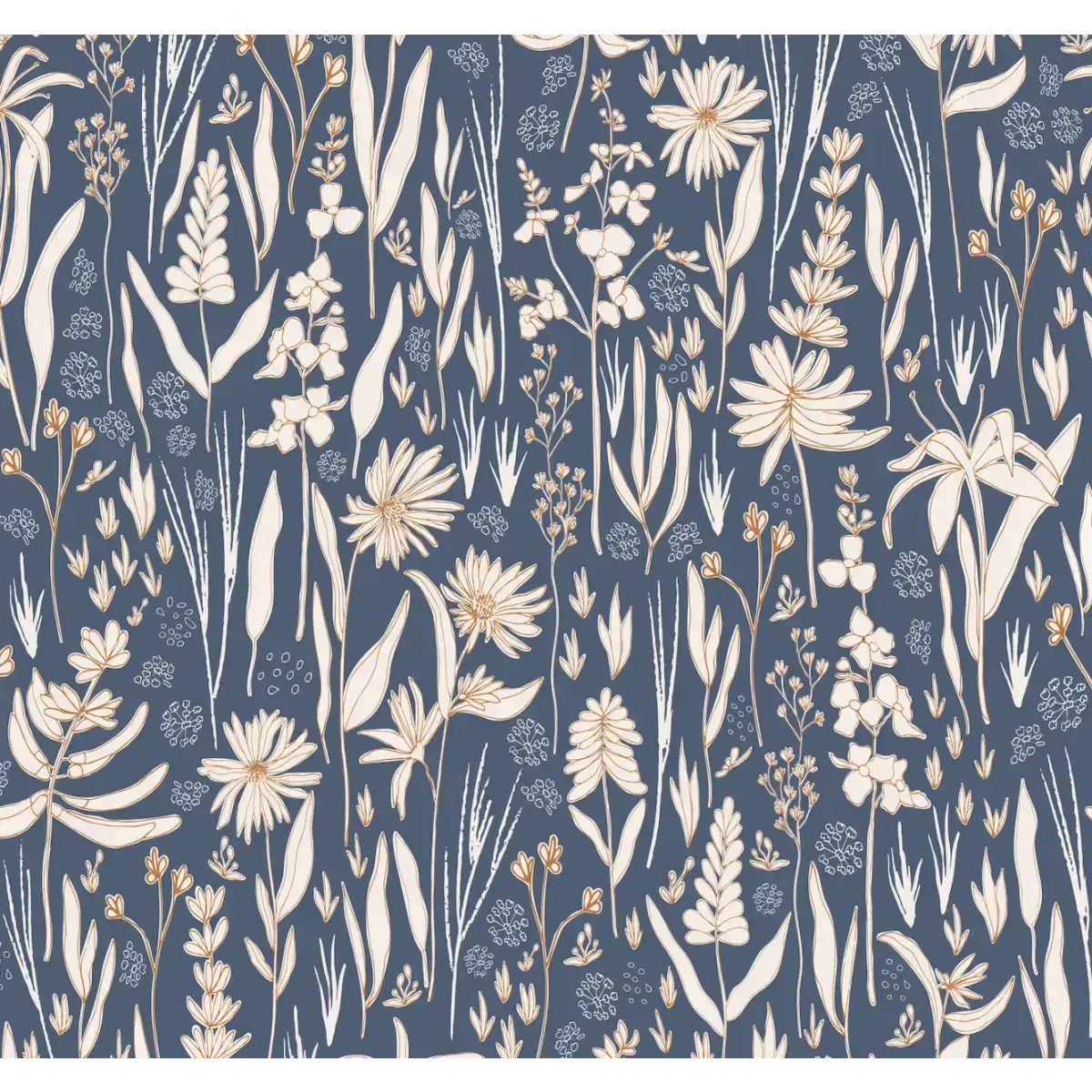 Rey Wallpaper - Pastel Wildflowers - by Antonela Fulir - Sample 1 foot by 1 foot / Dark Blue - Loomwell Home Goods
