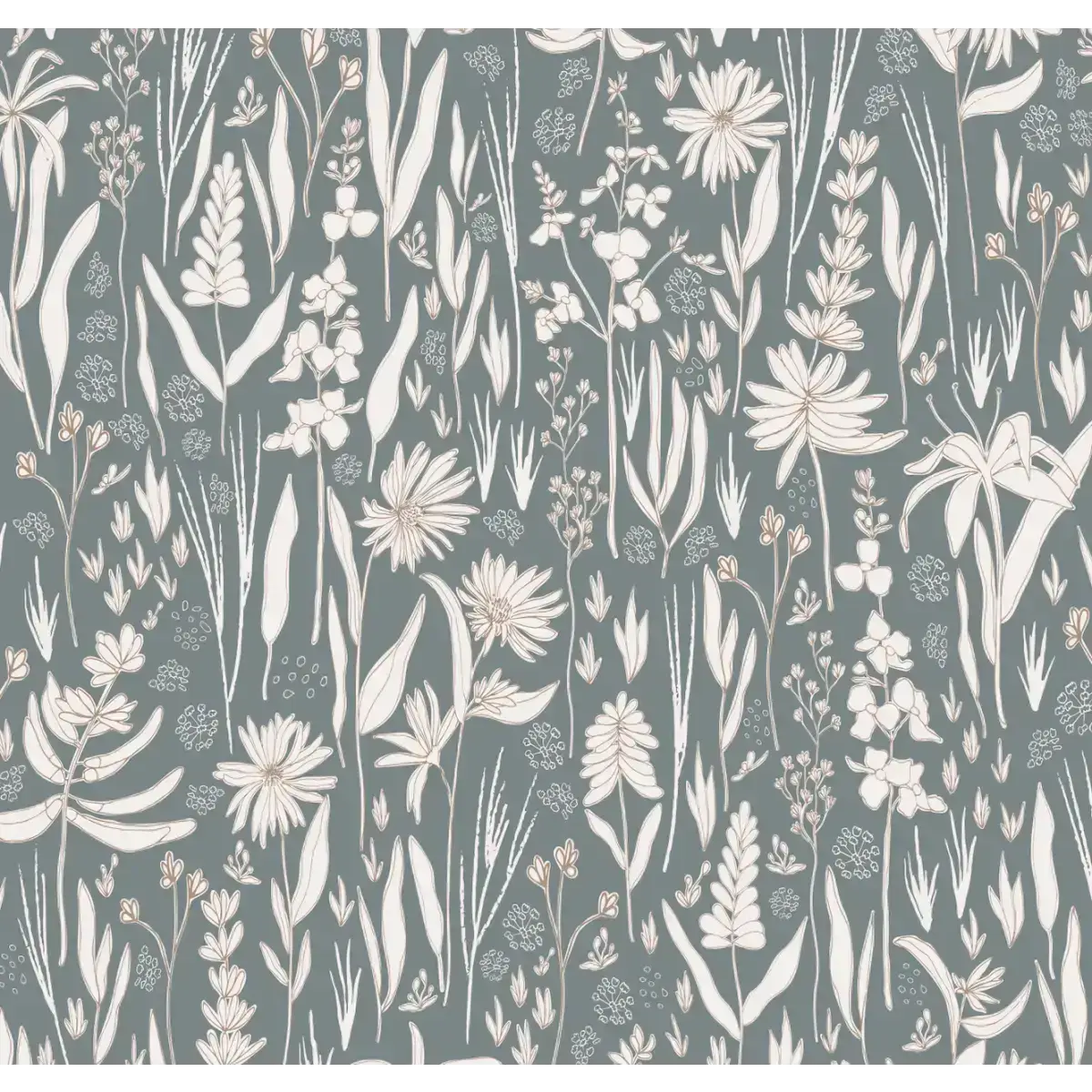 Rey Wallpaper - Pastel Wildflowers - by Antonela Fulir - Sample 1 foot by 1 foot / Green - Loomwell Home Goods