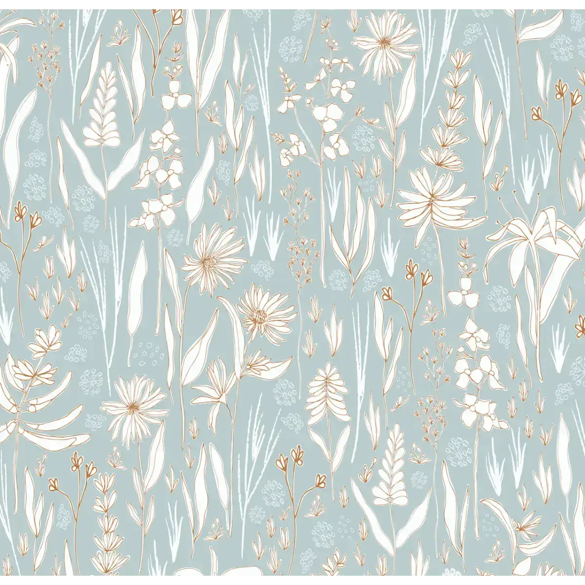 Rey Wallpaper - Pastel Wildflowers - by Antonela Fulir - Sample 1 foot by 1 foot / Light Blue - Loomwell Home Goods