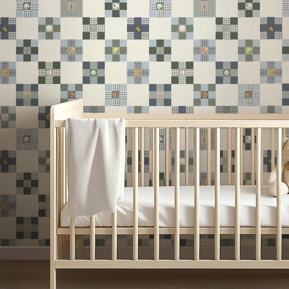Rhett Wallpaper - Sports 9 Patch Quilt Blocks for Kids - by Hailey Kiefer Designs - Loomwell Home Goods