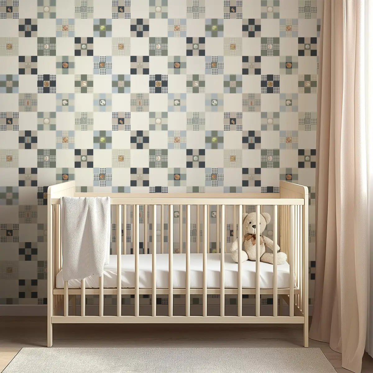 Rhett Wallpaper - Sports 9 Patch Quilt Blocks for Kids - by Hailey Kiefer Designs - Loomwell Home Goods