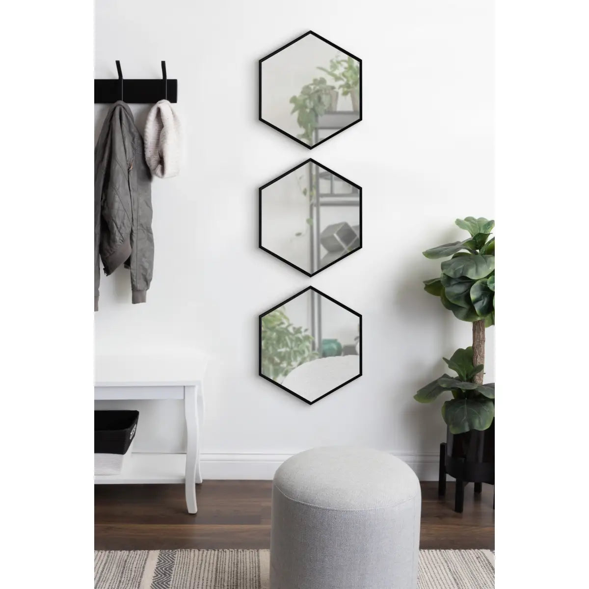 Rhodes Framed Hexagon Wall Mirrors - Set of 3 - Black - kateandlaurel