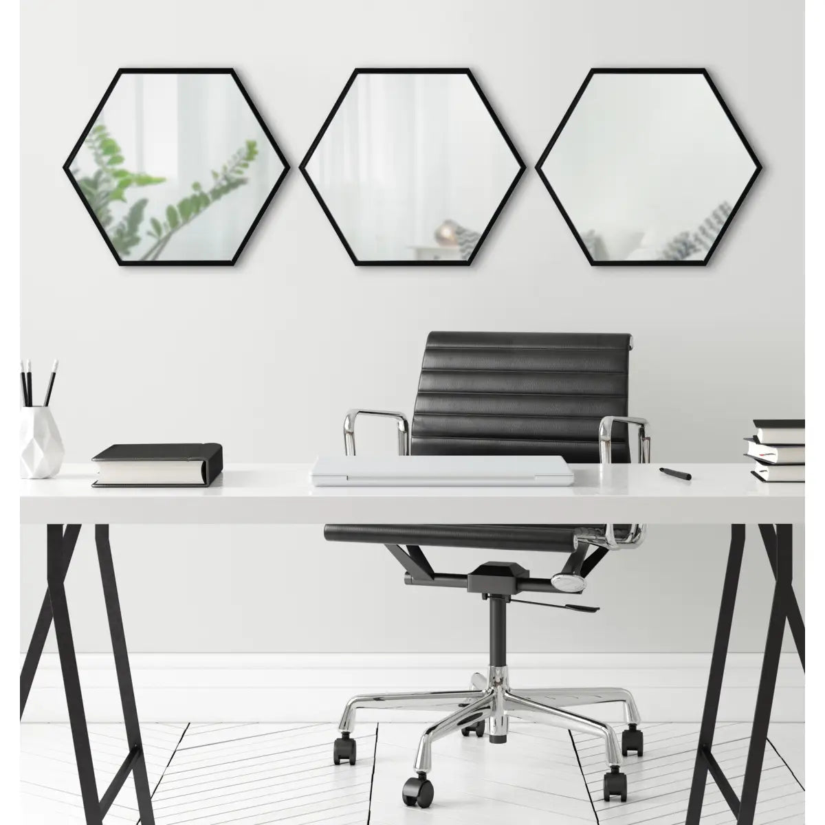 Rhodes Framed Hexagon Wall Mirrors - Set of 3 - Black - kateandlaurel