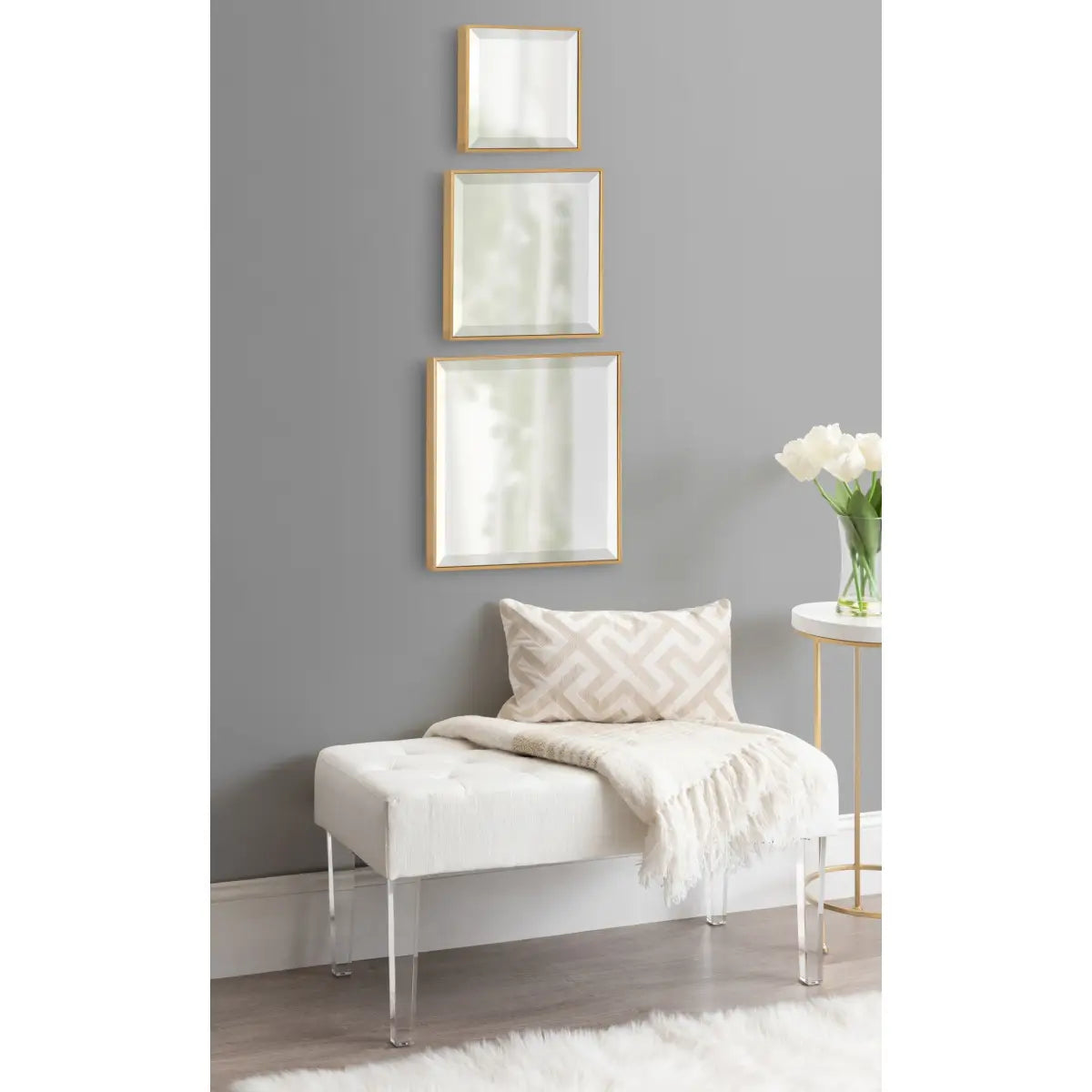 Rhodes Modern Square Mirrors - Set of 3 - Gold / 3 Piece - kateandlaurel