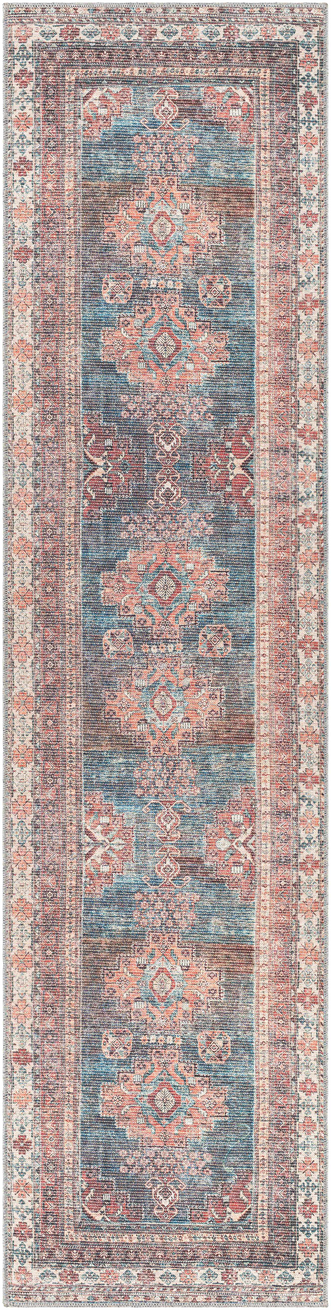 Baltinglass Rust & Blue Washable Rug - 2’7’’ x 10’ Runner - Boutique Rugs