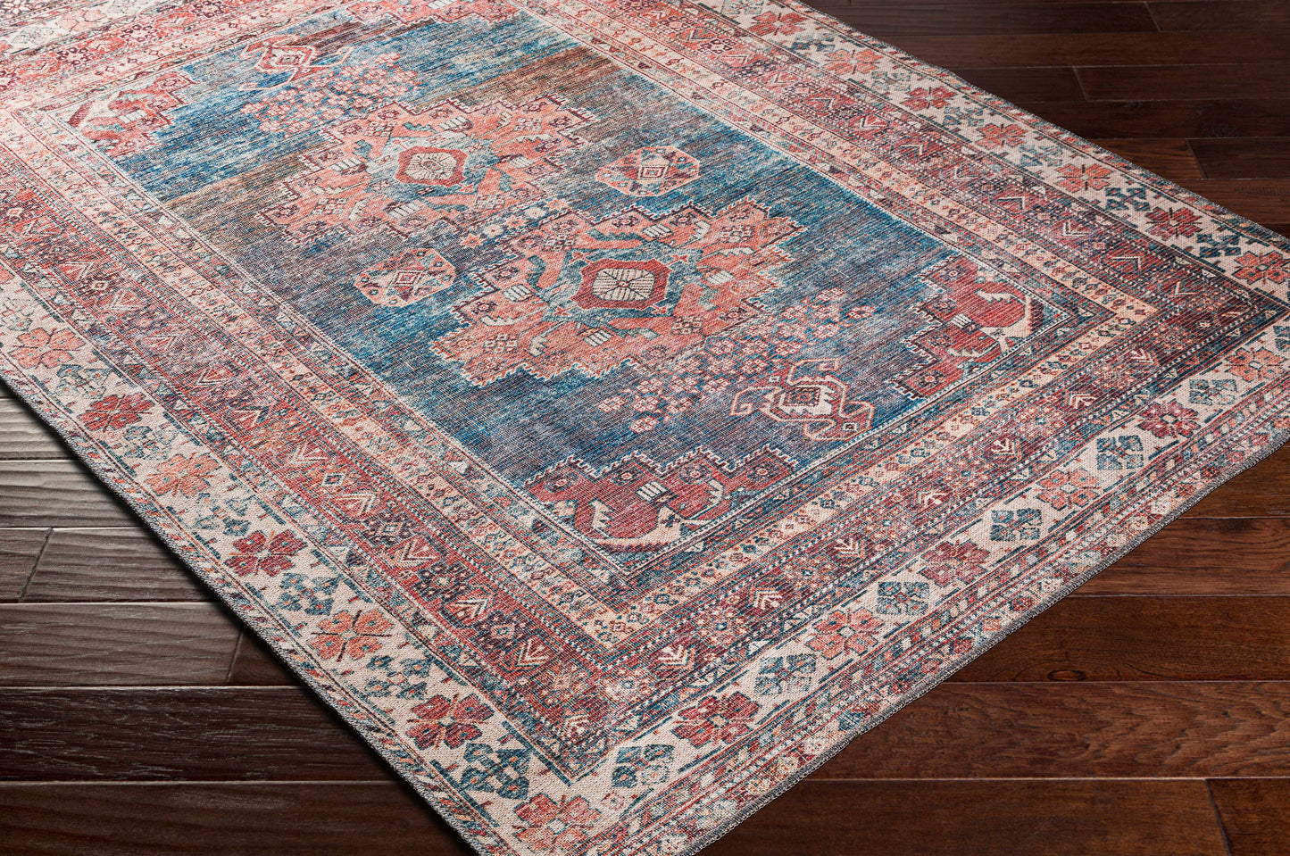 Baltinglass Rust & Blue Washable Rug