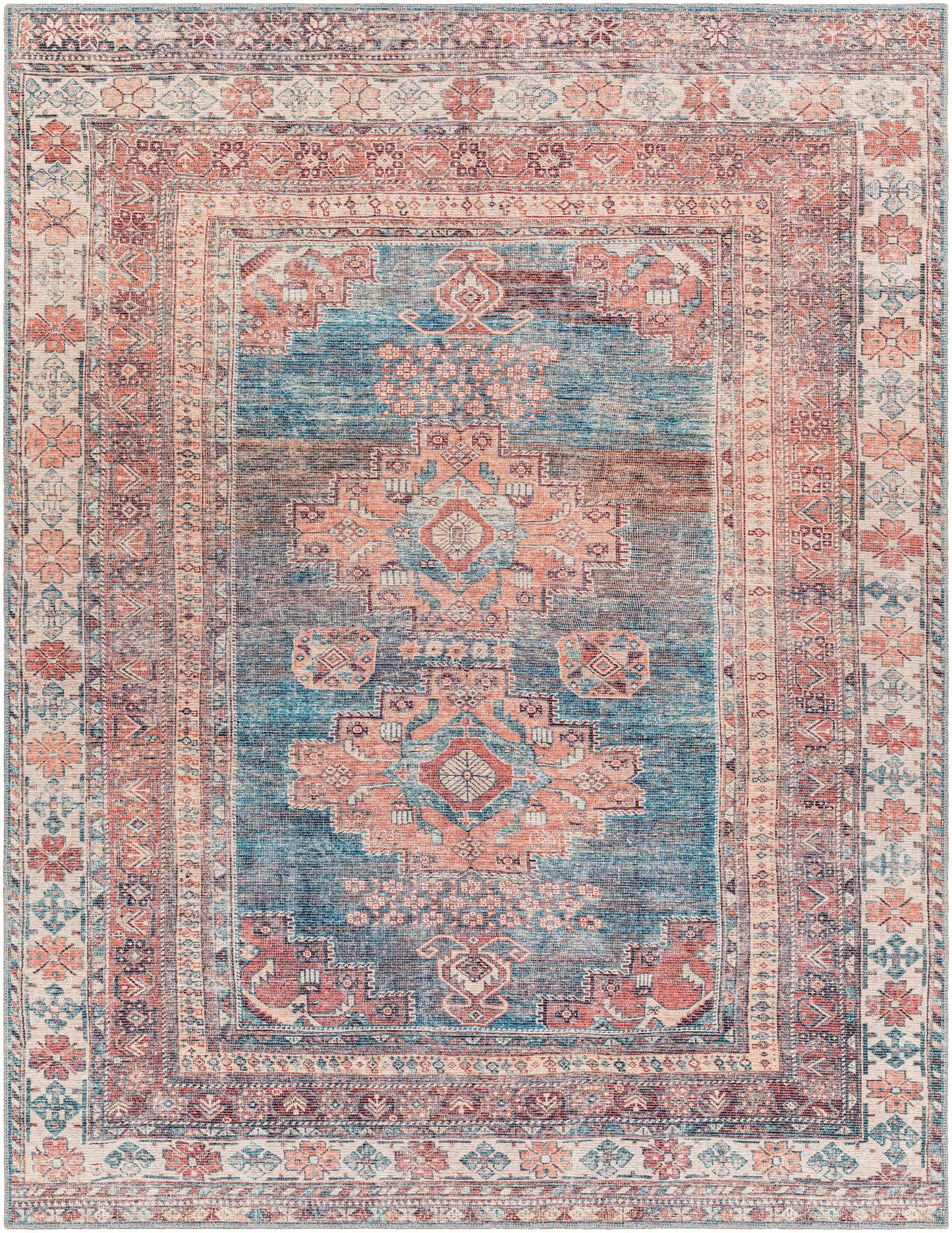 Baltinglass Rust & Blue Washable Rug - 7’10’’ x 10’2’’ Rectangle - Boutique Rugs