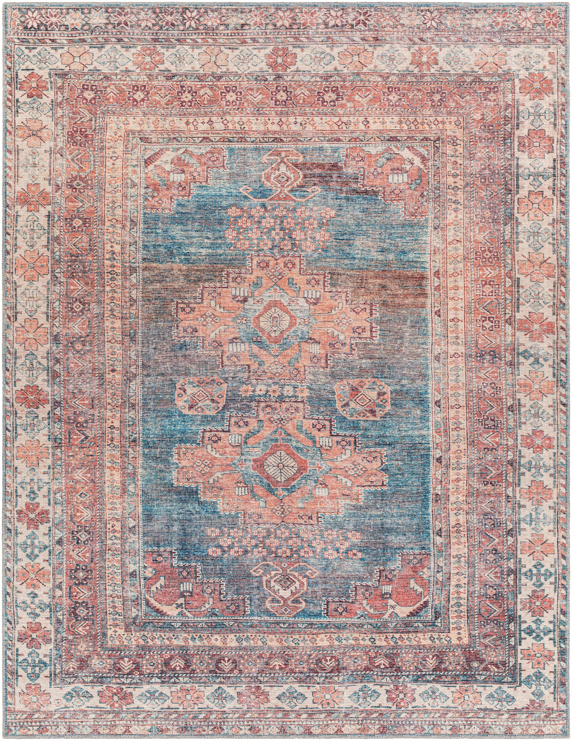 Baltinglass Rust & Blue Washable Rug - 7’10’’ x 10’2’’ Rectangle - Boutique Rugs