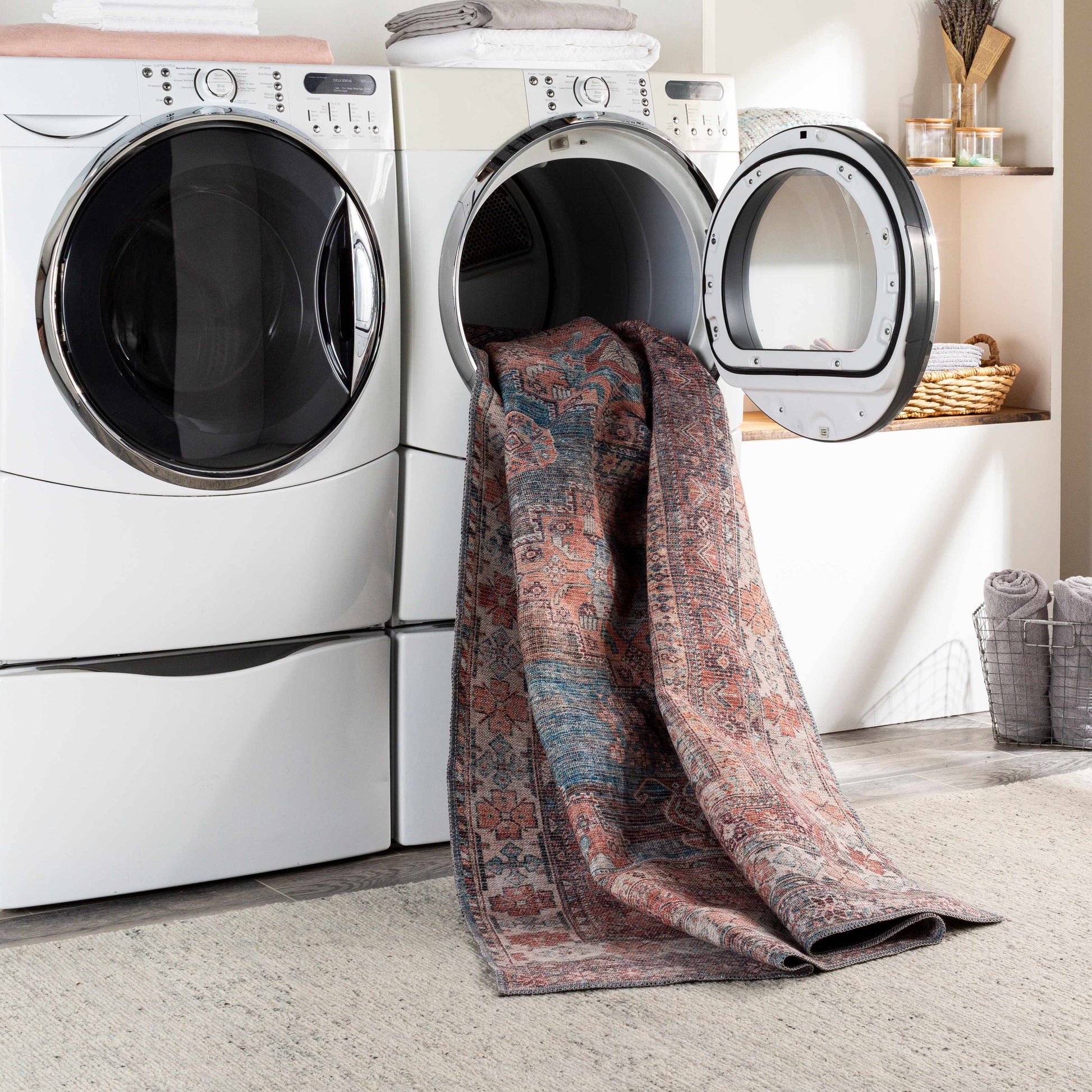 Baltinglass Rust & Blue Washable Rug - Boutique Rugs