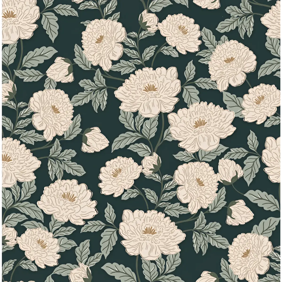 Riley Wallpaper - Elegant Flowers - by Gabriela Dachin - Sample 1 foot by 1 foot / Green - Loomwell Home Goods