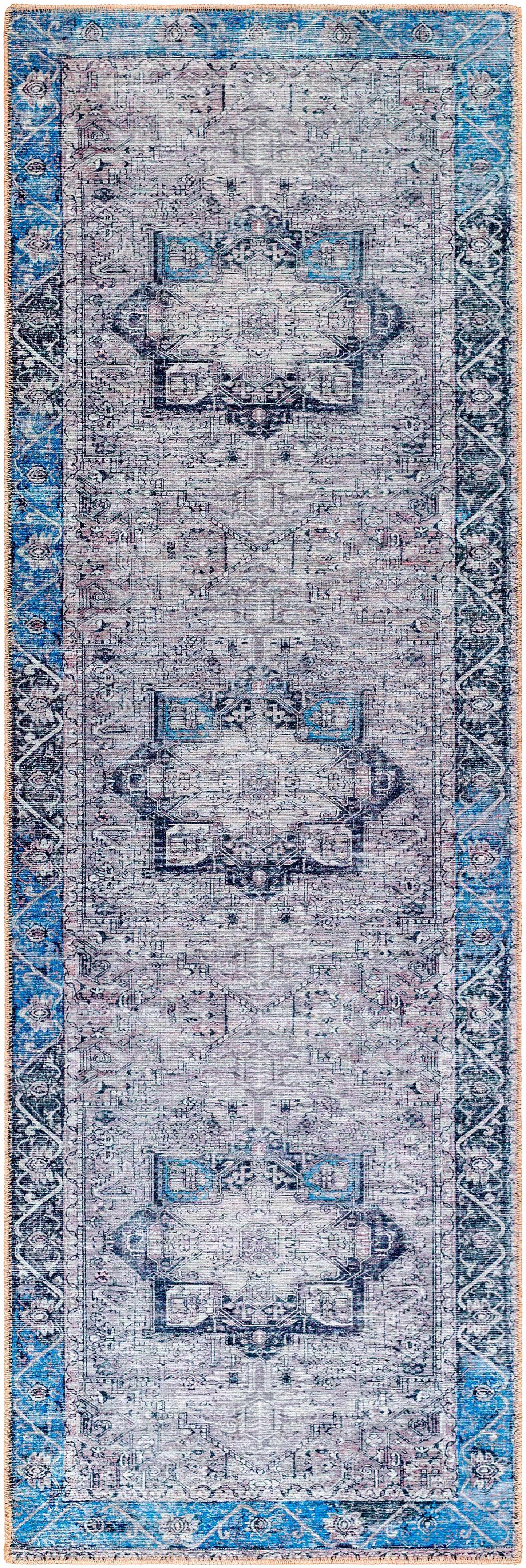 Tapis lavable bleu et beige Rosman - Solde