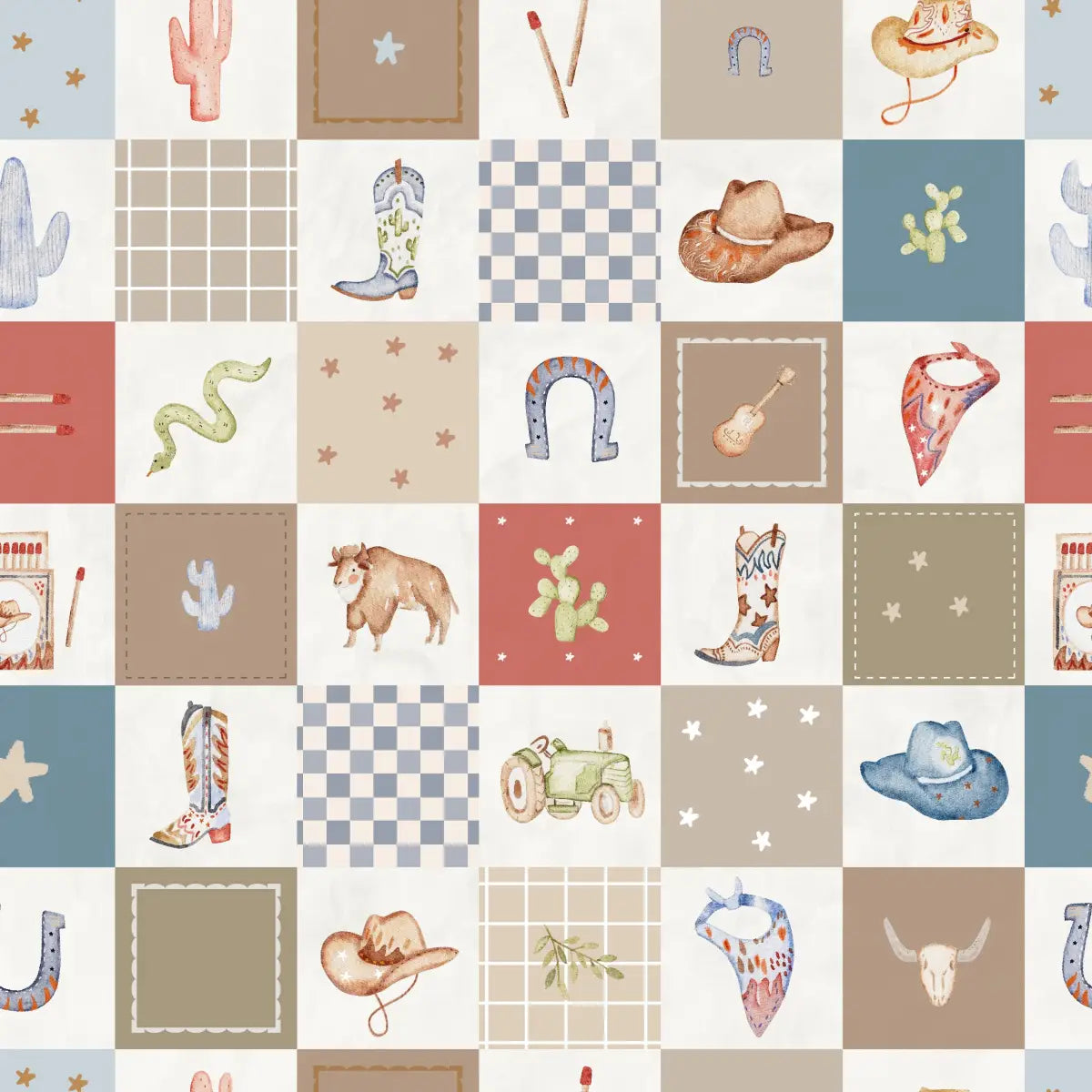Rip Wallpaper - Cowboy Checkerboard for Kids - by Lumelo And Ginger - Sample 1 foot by 1 foot - Loomwell Home Goods