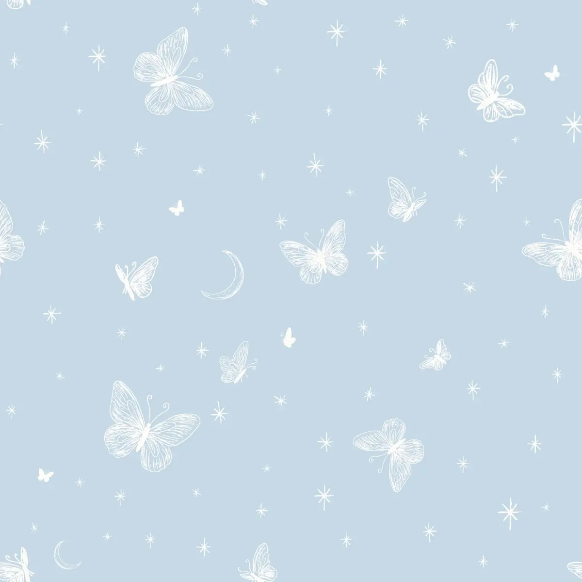 Roamy Wallpaper - Butterfly Line Drawing - by The Feral Flower - Sample 1 foot by 1 foot / Light Blue - Loomwell Home