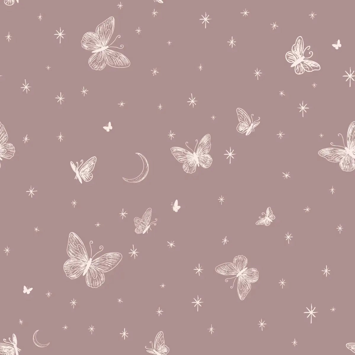 Roamy Wallpaper - Butterfly Line Drawing - by The Feral Flower - Sample 1 foot by 1 foot / Mauve - Loomwell Home Goods