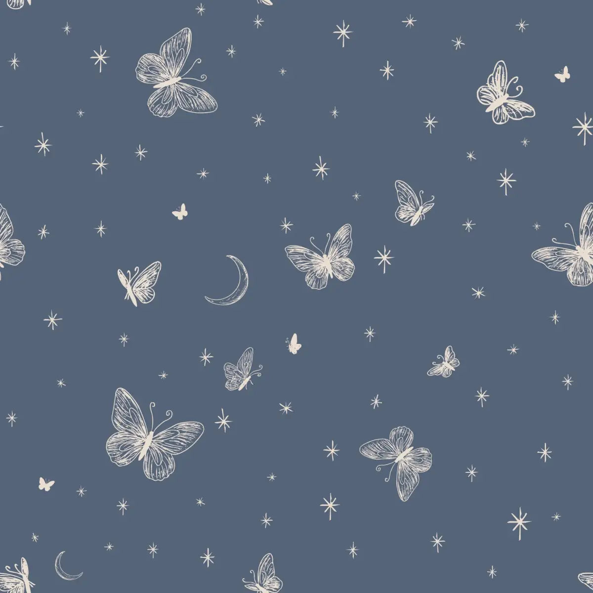 Roamy Wallpaper - Butterfly Line Drawing - by The Feral Flower - Sample 1 foot by 1 foot / Navy - Loomwell Home Goods