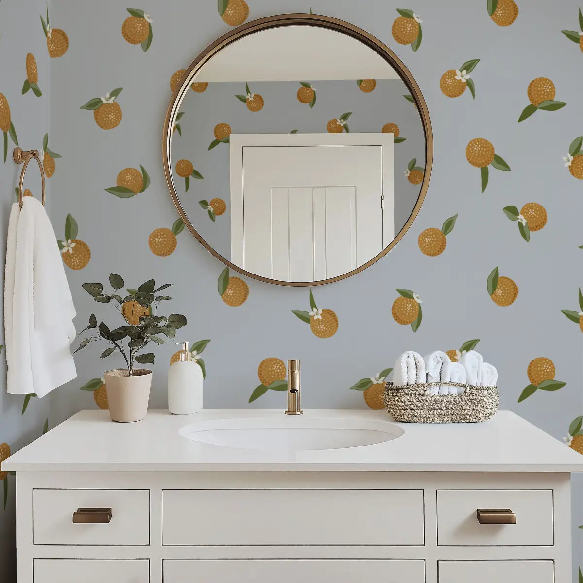 Roe Wallpaper - Bold Oranges - Citrus Dots - by Mackenzie Nelson - Loomwell Home Goods
