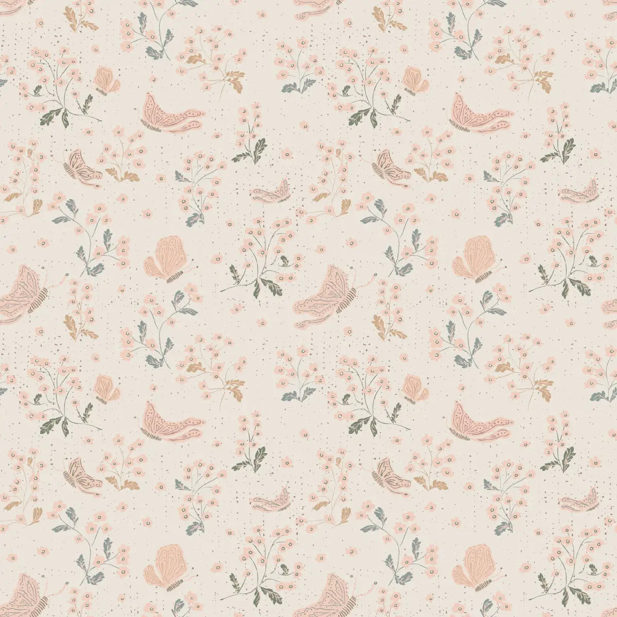 Ronnie Wallpaper - Vintage Butterflies - by Creating to Love - Sample 1 foot by 1 foot / Cream and Pink - Loomwell Home