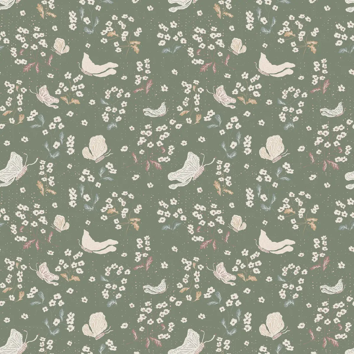 Ronnie Wallpaper - Vintage Butterflies - by Creating to Love - Sample 1 foot by 1 foot / Green - Loomwell Home Goods