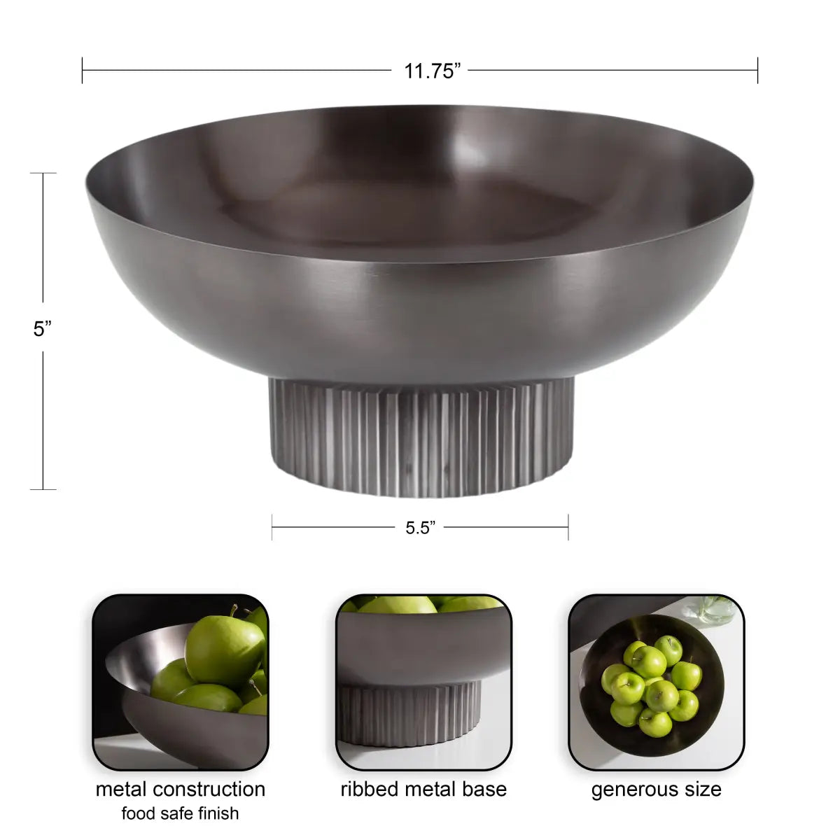 Rooks Ribbed Modern Metal Bowl - kateandlaurel