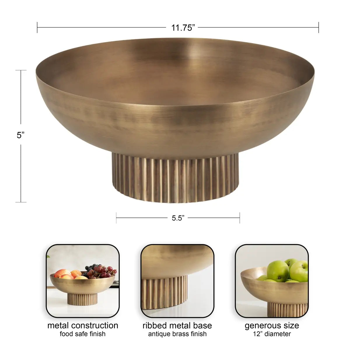 Rooks Ribbed Modern Metal Bowl - kateandlaurel