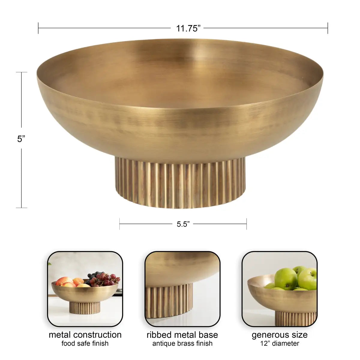 Rooks Ribbed Modern Metal Bowl - kateandlaurel