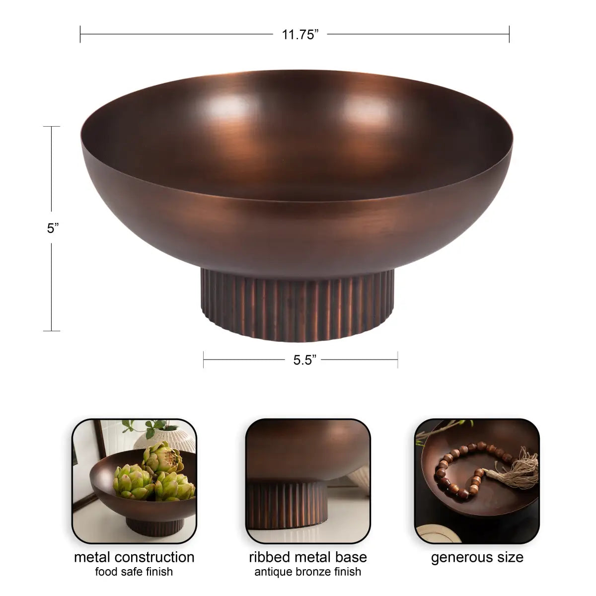 Rooks Ribbed Modern Metal Bowl - kateandlaurel