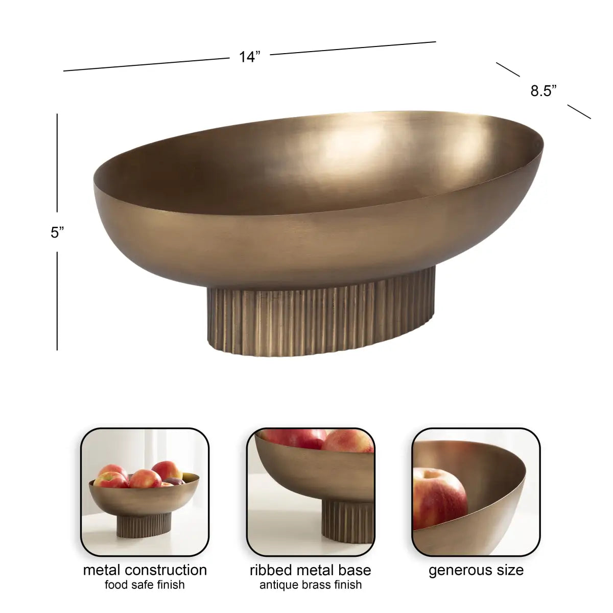 Rooks Ribbed Modern Metal Bowl - kateandlaurel