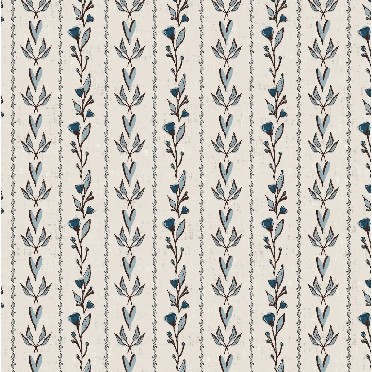 Rooney Wallpaper - Hearts and Branches - by Ana Goldar Design - Sample 1 foot by 1 foot / Blue - Loomwell Home Goods