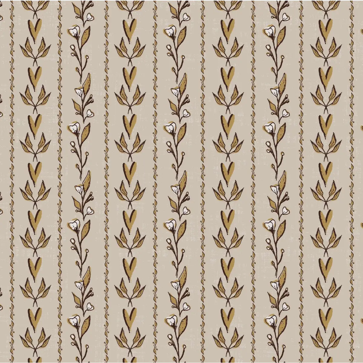 Rooney Wallpaper - Hearts and Branches - by Ana Goldar Design - Sample 1 foot by 1 foot / Mustard - Loomwell Home Goods